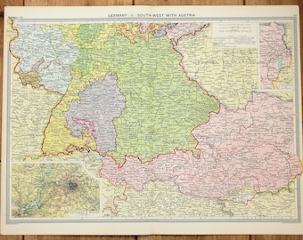 antique map southern germany berlin austria europe philips c 1920