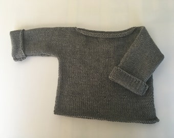 Hand knitted baby boy/ Girl jumper long sleeves T top - Dark Grey - 100% Merino Wool- New item- STYLE#2