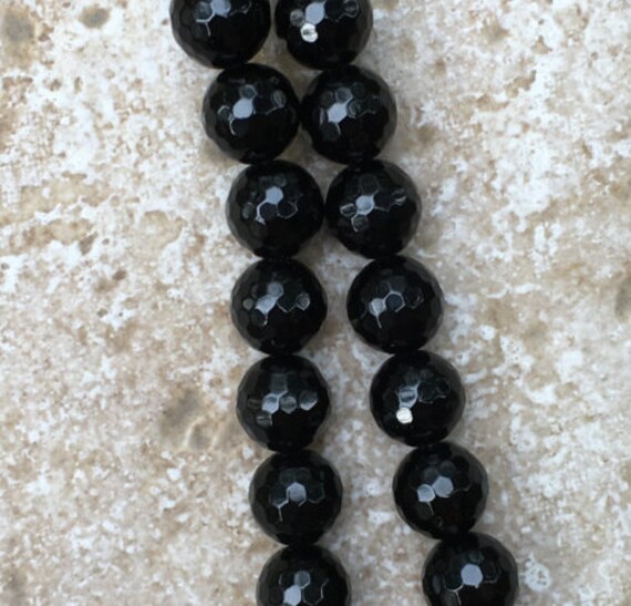 Shiny Onyx Beads 10mm Round Faceted Shiny Black Onyx Beads