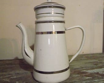 Vintage French JAPY Enamel Coffee Pot, Country Kitchen, Rustic, Enamelware, Decoration, Kitchen Decor