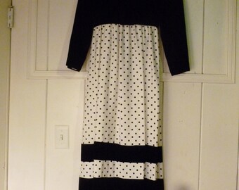 Vintage 1970s Victor Costa Dress Black Velvet and Polka Dots
