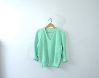 Vintage 80's mint blue sweater, teal sweater, turquoise sweater, size small