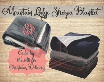 FAST SHIPPING Large Monogram 50x60 Sherpa Blanket Mountain Lodge Throw Embroidered Personalized Blanket Great Grad Gift Super Soft