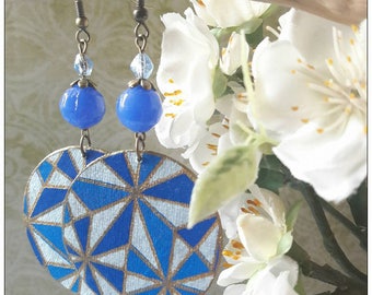 Paper, blue, gold earrings