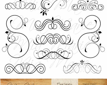 INSTANT DOWNLOAD - Digital Clip Art - Digital Flourish Swirl Digital Flourishes Swirls Hearts Clip Art Clipart