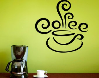Coffee Wall Decal - Kitchen Decor - Coffee Cup Decal with Steam - Kitchen Wall Sticker