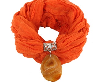Bucasi Stone Pendant Bohemian Crinkle Scarf