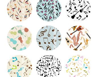 Music Bottle Cap Images Instant Download 1 inch Circles Bottlecap Digital Collage Sheet 4x6 Inch