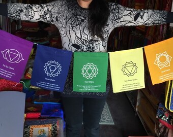 Tibetan Buddhism 7 Chakras prayer flags / Lungta / Free Shipping