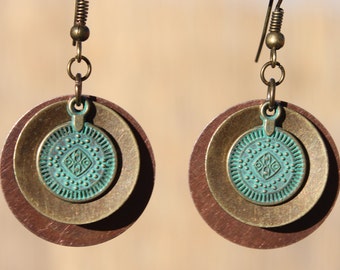 Mixed Metal Earrings Turquoise Earrings Dangle Drop Boho Earrings Bohemian Earrings Copper Earrings Brass Earrings Gift for women Gift