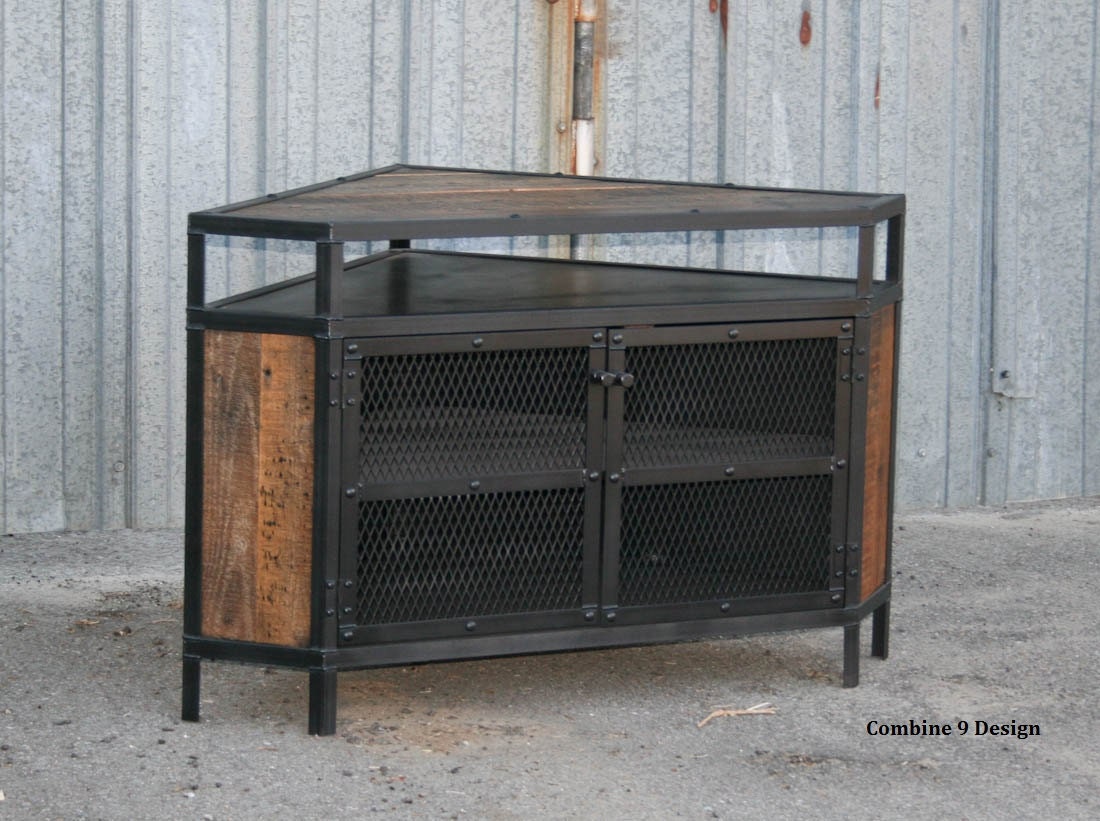 Industrial Corner Unit Reclaimed Wood TV Stand Urban