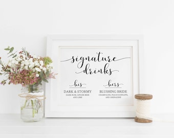 Signature Drinks Sign Printable, Editable Signature Drinks Sign, Wedding Bar Sign, Wedding His and Hers Drink Sign. Instant Download WC2