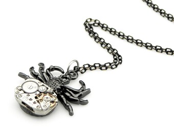 Black Widow Pendant - clockwork spider pendant - Black Tarantula Spider Necklace - Steampunk gift idea