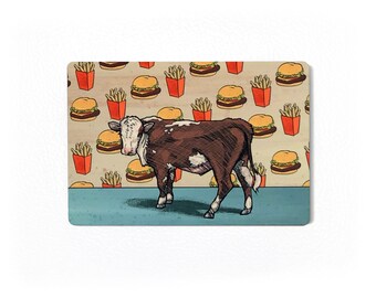 Cow Fridge Magnet, Burger Lovers Magnet, Magnet Of Cow, Burger Fries Magnet, Cow Home Decor, Man Cave Magnets, Funny Fast Food Magnet