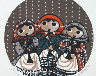 Two Ting Three by Barbara F Hughes An origina limited edition woodcut serigraph