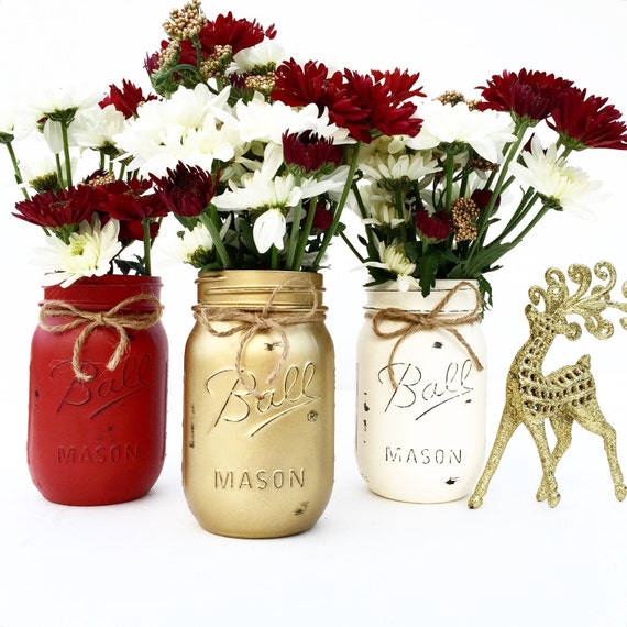 Items Similar To Set Of 3 Hand Painted Mason Jars Christmas Home   Il 570xN.864317065 7dst 