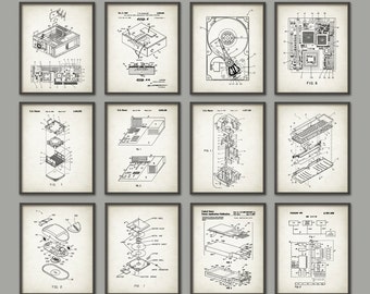 Computer Patent Print Set of 12 - Computer Design - Computer Schematic - Information Technology - IT Student Gift - Computer Geek Office Art