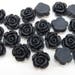 12 pcs Resin Flower Cabochons - 13.5mm Camellia Flowers - Black Matte