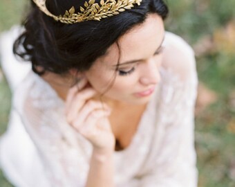 Edwardian leaf circlet, bridal halo crown, bridal crown, gold wedding tiara, wedding flower halo, flower crown, woodland hair crown #106
