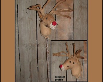 Primitive Folk Art Red nosed Reindeer instant dowload sewing pattern HAFAIR faap OFG 377