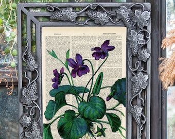 Violets Botanical print - Upcycled vintage image printed on a late 1800s Dictionary page Buy 3 get 1 FREE