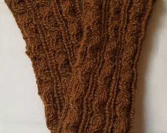 Hand Knit Alpaca Wrist Warmers - Brown