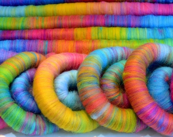 Polwarth Rolags - 100 grams Rainbow Hand Blended Polwarth Rolags for Spinning