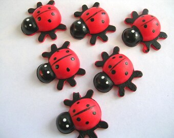 LOT 6 wood Motif APPLIQUES: Ladybug red 28 * 26mm