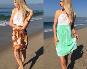 Crochet dress, tie dye dress, smocked dress, boho dress, festival dress, summer dress, halter dress, womens dress, midi dress, sun dress
