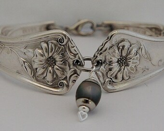 Morning Glory September Birth Flower 11th Anniversary Women's Spoon Bracelet Optional Mood Charm Unique Silverware Jewelry"Gloria" Year 1906