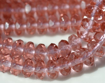 French Rose Gemstone Donut 6x4mm Czech Glass Rondelle Bead 25