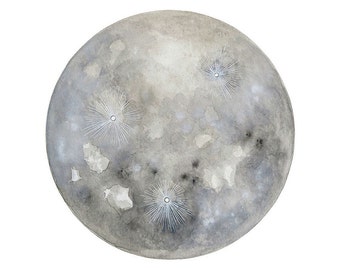Luna 21 - Archival 8x8 Art Print - Contemporary Minimalist Watercolor Painting - Astronomy, Full Moon - by Natasha Newton