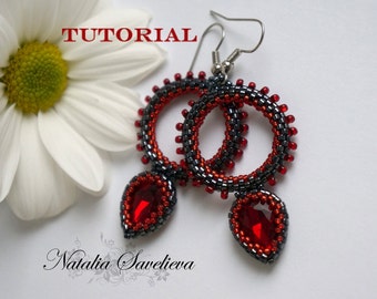Beading Tutorial, Red Earrings, Jewelry Tutorial, Bead Pattern PDF, Instant Download.