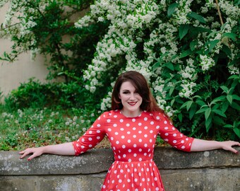Polka dot dress, red polka dot dress, midi dress, cotton dress, spring summer, white polka dot, spotted large spots dress, bridesmaid dress