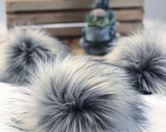 Faux fur pom poms in *Silver Fox* fur pom poms, fur poms, beanie pom poms, toque pom poms, hat pom poms, scarf pom poms