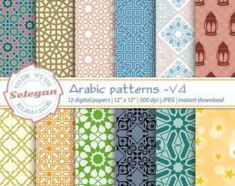 Eid print " Arabic Patterns- V4 ", Digital Paper, Scrapbooking, Paper, 12x12, Printable, Arabic, Pattern, Islamic, Eid, Background, Download