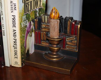 Vintage Bookcase With Candle Bookends