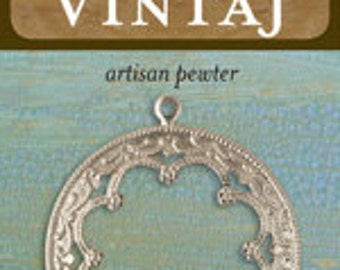 Vintaj 36mm Framed Scrollwork (1 pc) - Artisan Pewter
