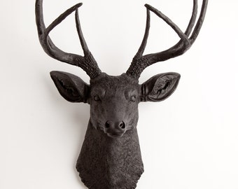 Black Faux Deer Head Wall Mount, The Ignatius by White Faux Taxidermy, Decorative Wall Hanging Ornament