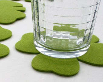 Shamrock Coasters 3MM Thick Virgin Merino Wool Felt Four Leaf Clover St. Patty's Saint Patrick's Day Home Decor Decoration