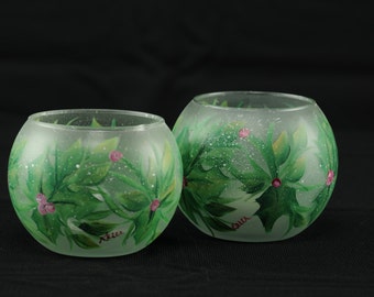 3" Mini Bubble Bowl / Holly And Berries Candle Holder
