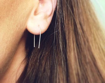 Sterling silver curved ear threader earrings, minimalist earrings, silver earrings, threader earrings, sterling silver threaders 1 PAIR
