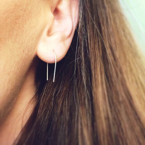 Sterling silver curved ear threader earrings minimalist