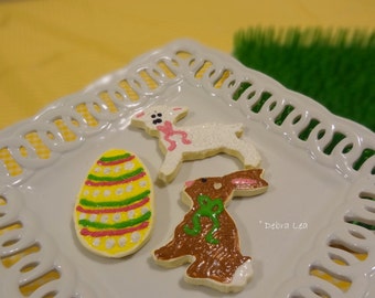 Set of 3 Handmade Fake Cookie Faux Easter Sugar Cookie Set Bunny Egg Lamb
