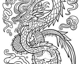 Strawberries and Scales Tiny Dragon Adult Coloring Page
