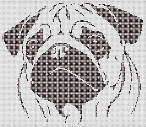 Download Pug Silhouette Small Cross Stitch Pattern 1 Color Easy PDF