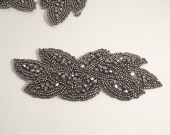 Classy Gunmetal Beaded Leaf Design Appliqué--One Piece