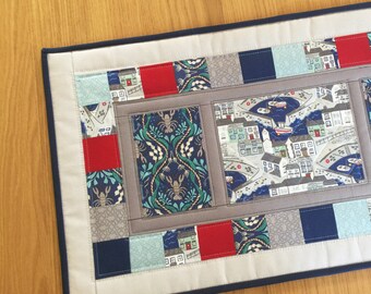 Nautical table runner, quilted table runner, patchwork table topper, modern table runner, coastal table runner, fabric table centrepiece