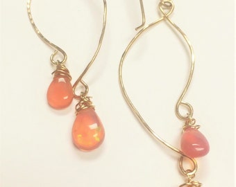 Pink Opal Teardrop Earrings