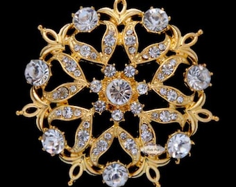 Rhinestone Brooch Pin - Flatback Embellishment - Rhinestone Crystal Brooch Embellishment - Flat Back Rhinestone Brooch - RD159 Gold